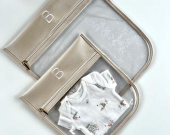 Personalized Hospital Bag Organizer Beige: Baby Clothes Waterproof Maternity Travel Pouch