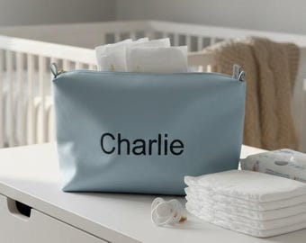 Personalized Blue Diaper Wipe Bag, Waterproof Diaper Pouch