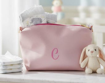 Personalized Pink Diaper Wipe Bag, Embroidered Baby Girl Name Gift