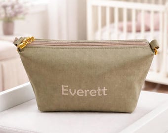 Personalized Green Diaper Wipe Bag, Waterproof Travel Organizer