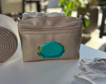 Personalized Beige Diaper Pouch, Compact Travel Organizer Gift