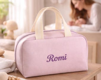 Personalized Lilac Diaper Bag, Waterproof Bottle Bag, Embroidered Tote