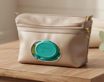 Personalized Beige Diaper Wipes Pouch, Minimalist Diaper Wipes Organizer