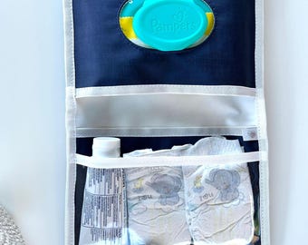 Embroidered Diaper Bag, Diaper Wipes Clutch, Waterproof Vegan Leather