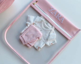 Personalized Baby Outfit Organizer, Waterproof Diaper Bag Pouch, Embroidered Name
